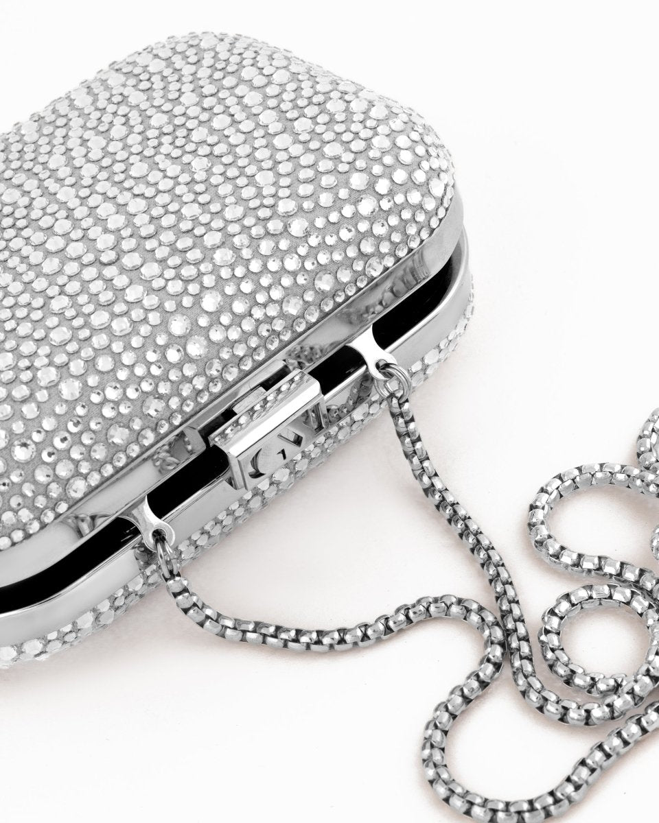 Metallic Rhinestone Clutch Gemy Maalouf | Clutches | Silver Clutch With Rhinestones