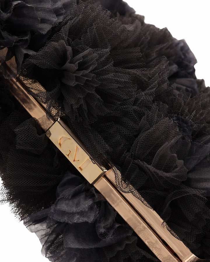 Rushed Black Tulle Clutch - Gemy Maalouf
