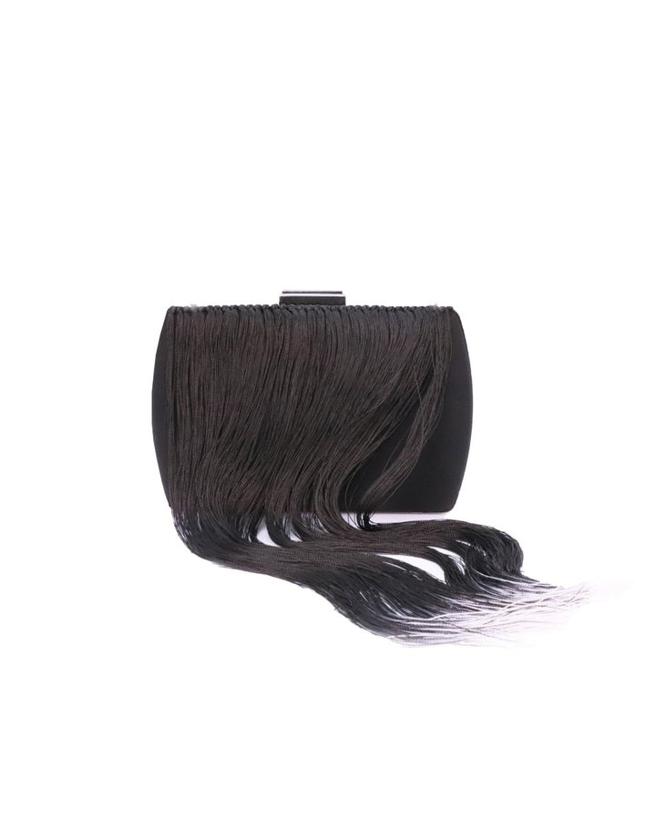 Black And White Clutch With Fringes - Gemy Maalouf