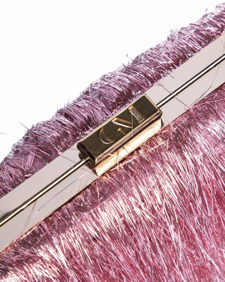 Pink Metallic Fringes Clutch - Gemy Maalouf