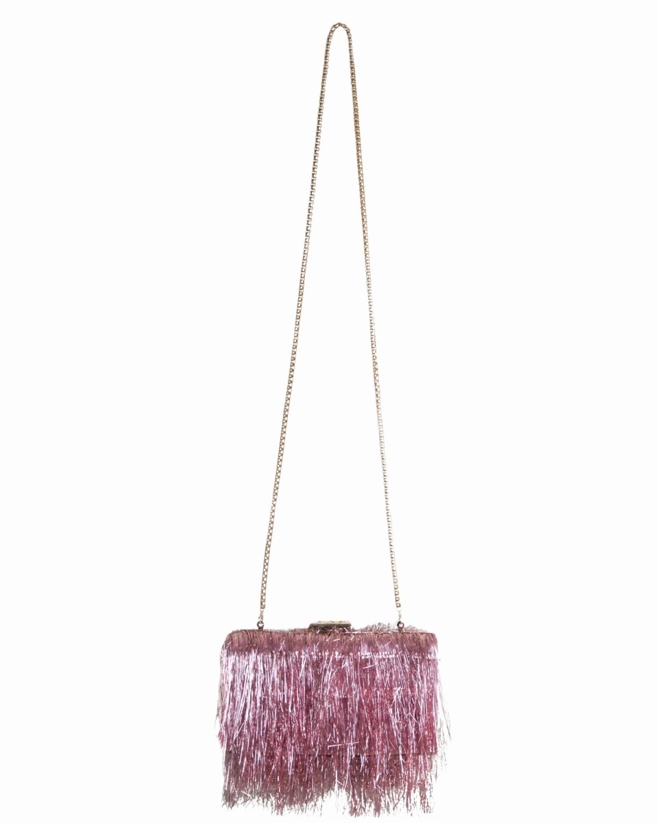Pink Metallic Fringes Clutch - Gemy Maalouf