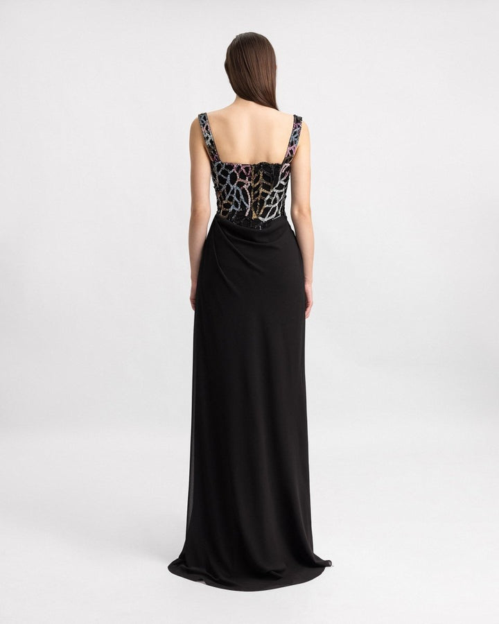 Draped Beaded Long Dress - Gemy Maalouf