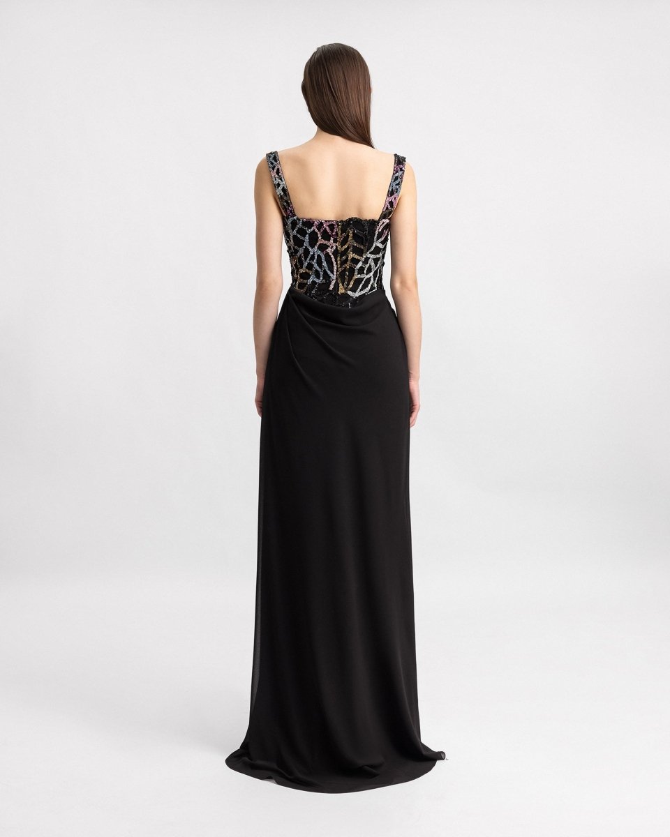 Draped Beaded Long Dress - Gemy Maalouf