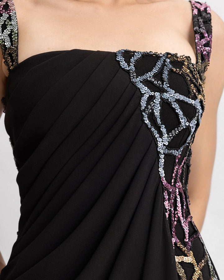 Draped Beaded Long Dress - Gemy Maalouf