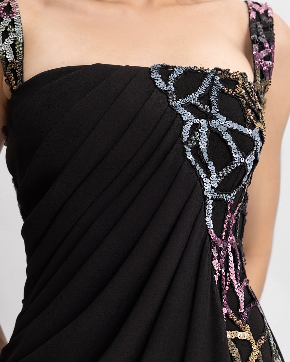 Draped Beaded Long Dress - Gemy Maalouf