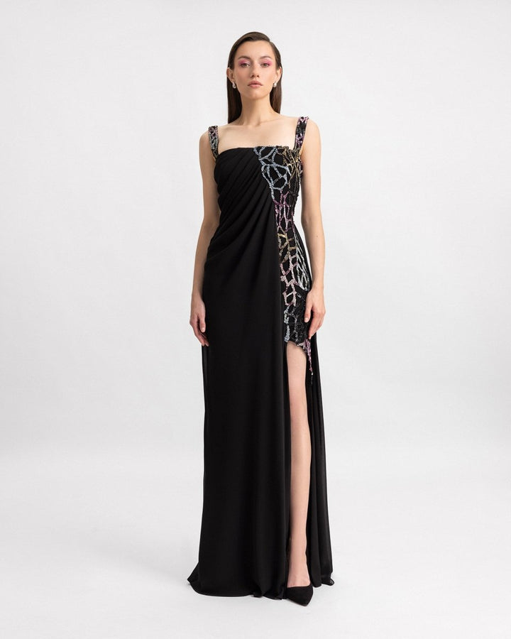Draped Beaded Long Dress - Gemy Maalouf