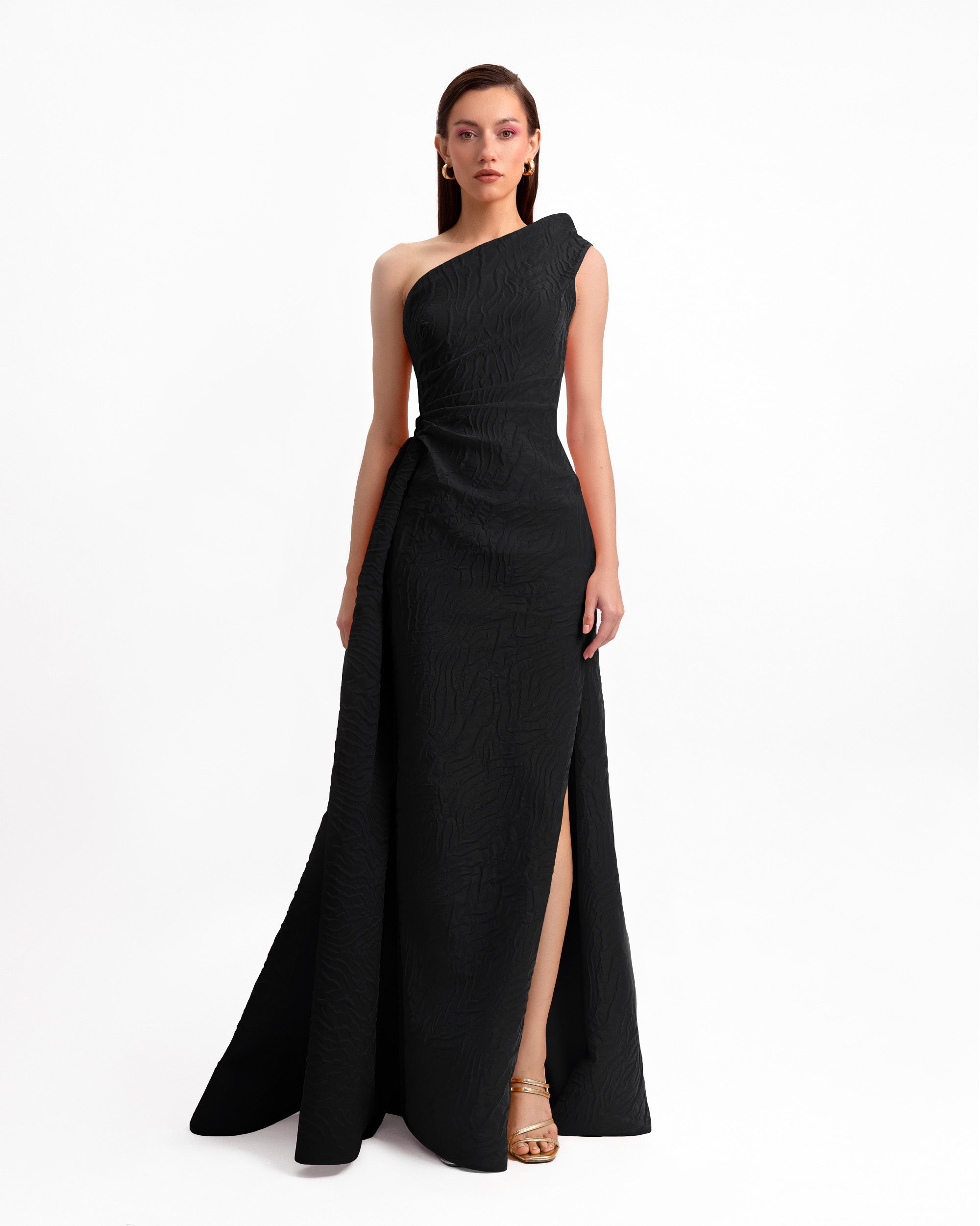 One-Shoulder Dress with Draped Waistline