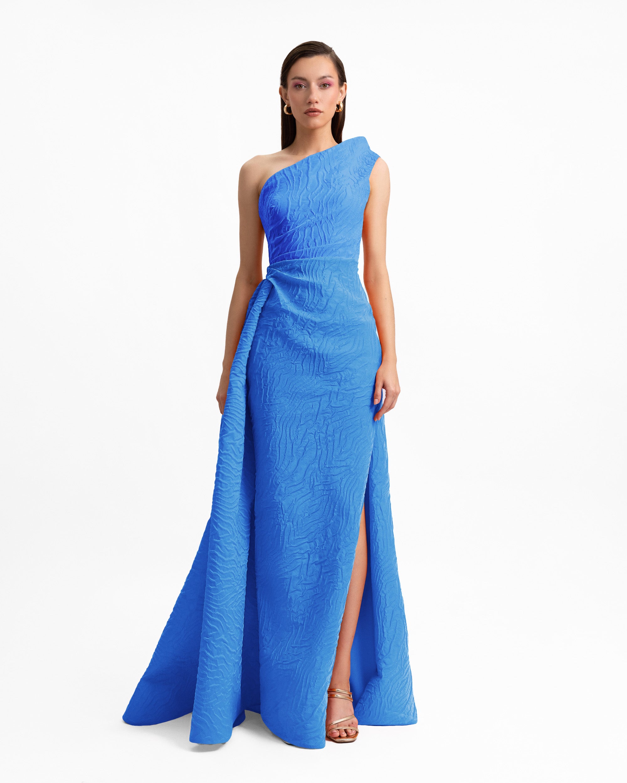 One-Shoulder Dress with Draped Waistline