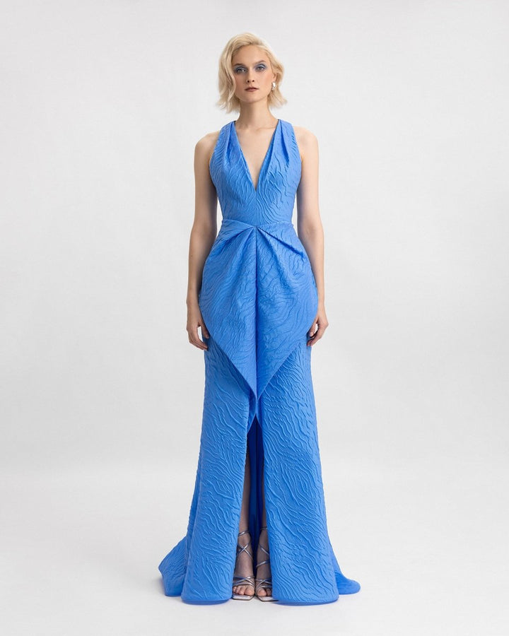 V - Neckline Dress with Draped Waistline - Gemy Maalouf