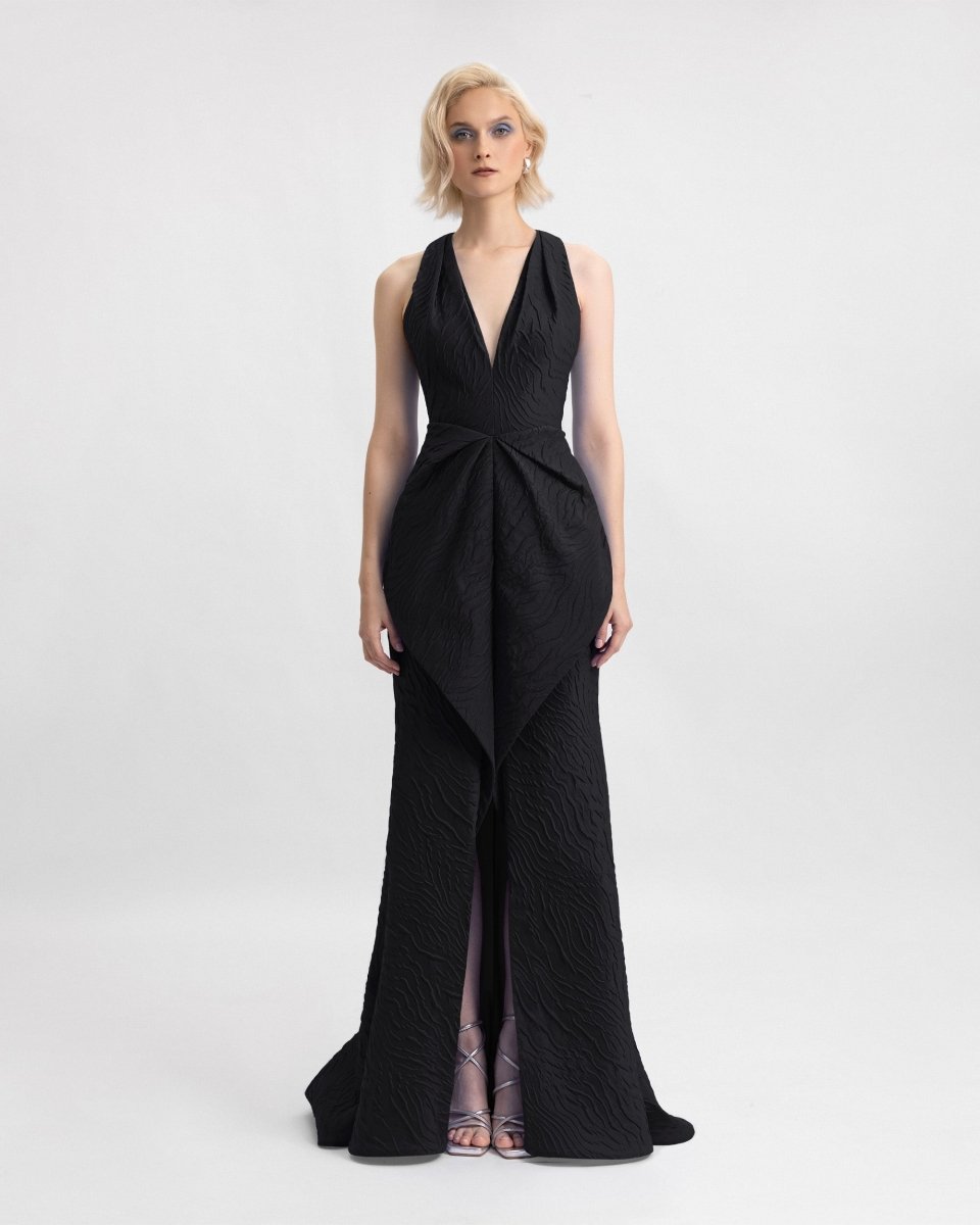 V - Neckline Dress with Draped Waistline - Gemy Maalouf
