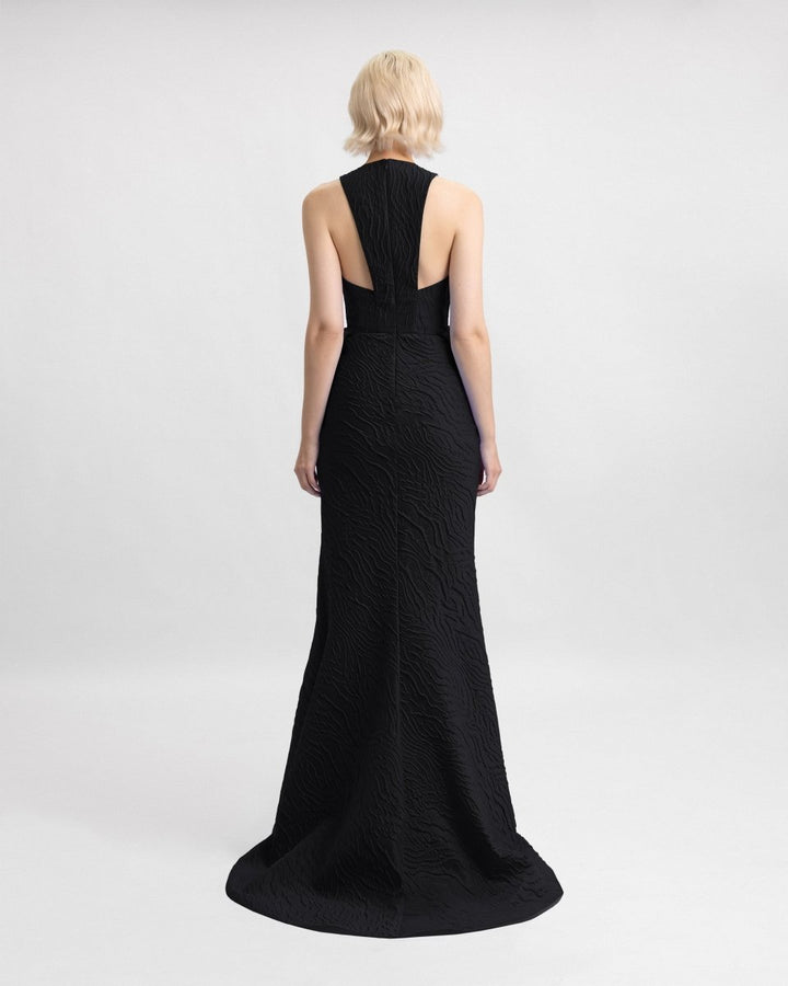 V - Neckline Dress with Draped Waistline - Gemy Maalouf