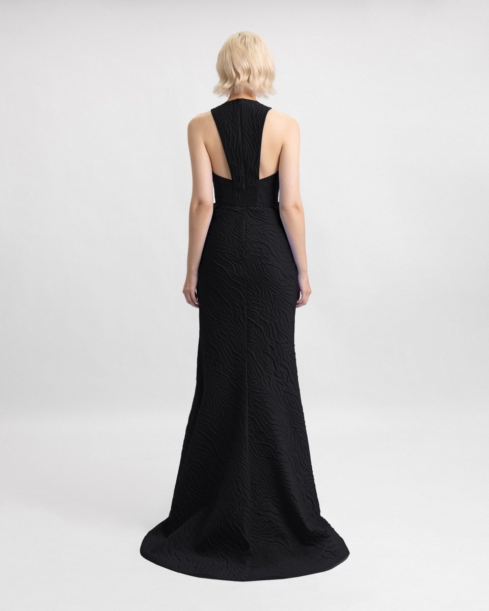 V - Neckline Dress with Draped Waistline - Gemy Maalouf