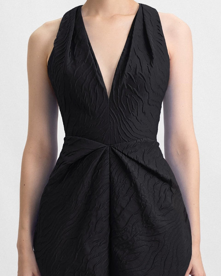 V - Neckline Dress with Draped Waistline - Gemy Maalouf