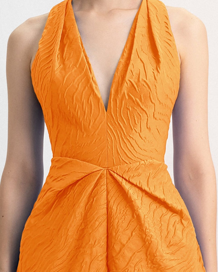 V - Neckline Dress with Draped Waistline - Gemy Maalouf