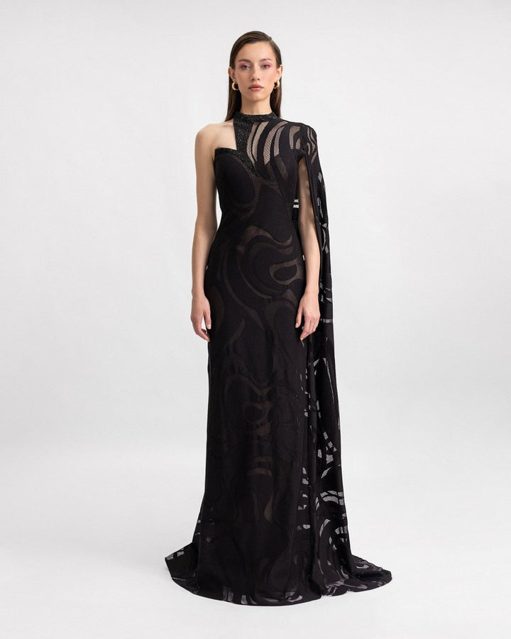 Asymmetrical Neckline Dress with Beaded Corset - Gemy Maalouf