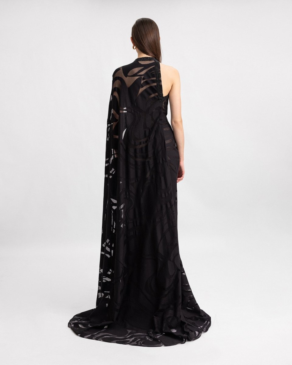 Asymmetrical Neckline Dress with Beaded Corset - Gemy Maalouf