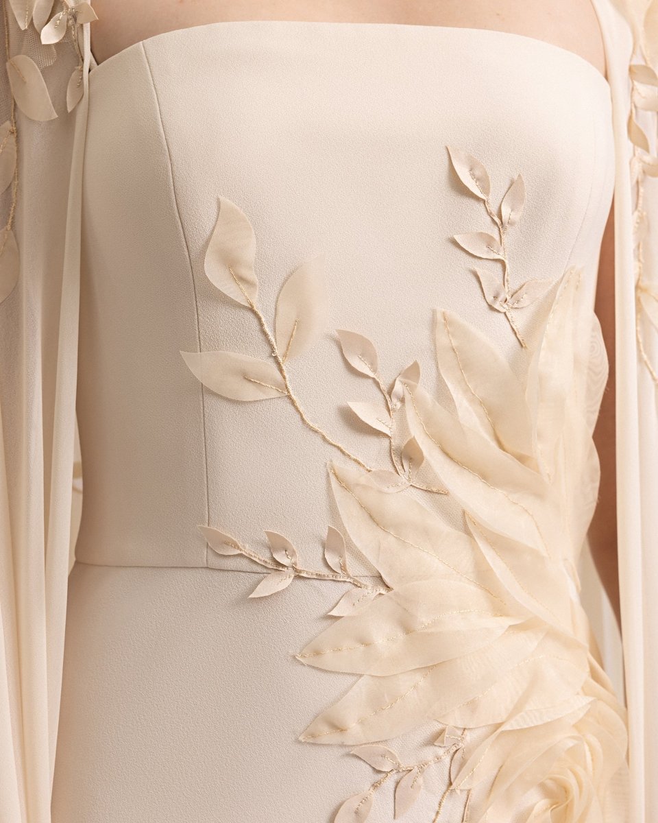 white christmas dresses Slim-Cut Dress With Floral Details and Cape – Gemy Maalouf