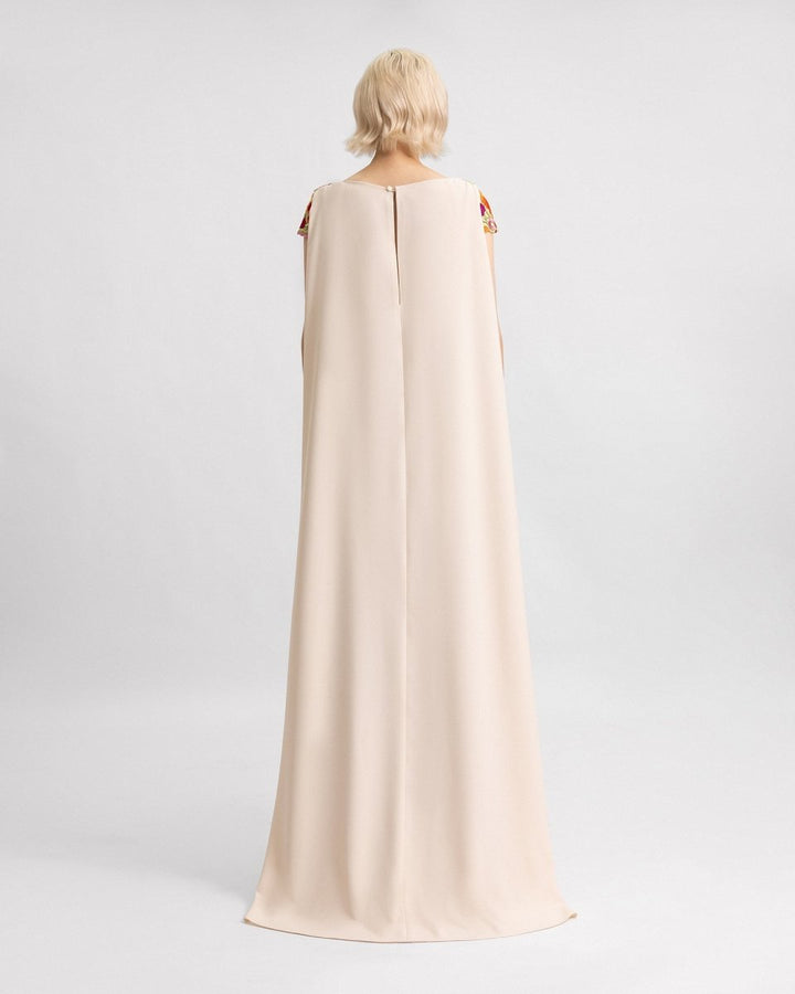 Slim - Cut Guipure Dress with Cape - Gemy Maalouf