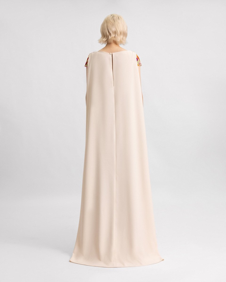 Slim - Cut Guipure Dress with Cape - Gemy Maalouf