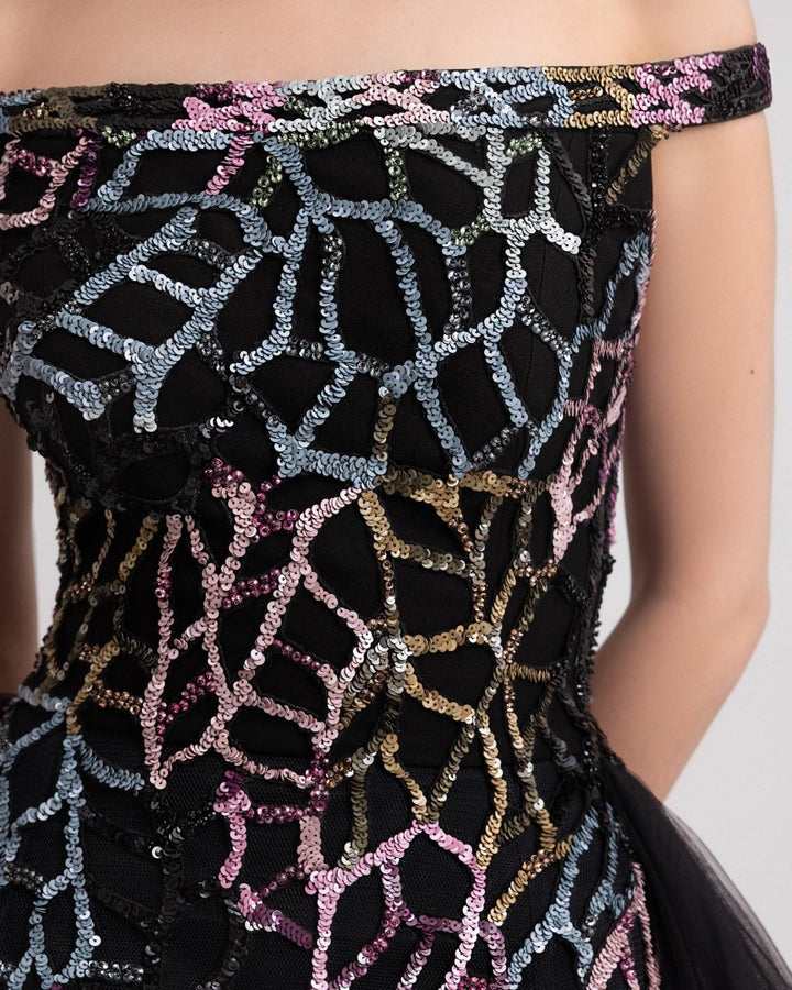 Off - Shoulder Dress with a Back Overskirt - Gemy Maalouf