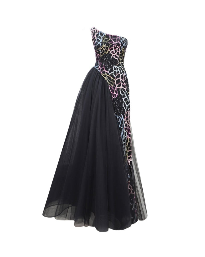 Beaded Dress with Asymmetrical Skirt - Gemy Maalouf