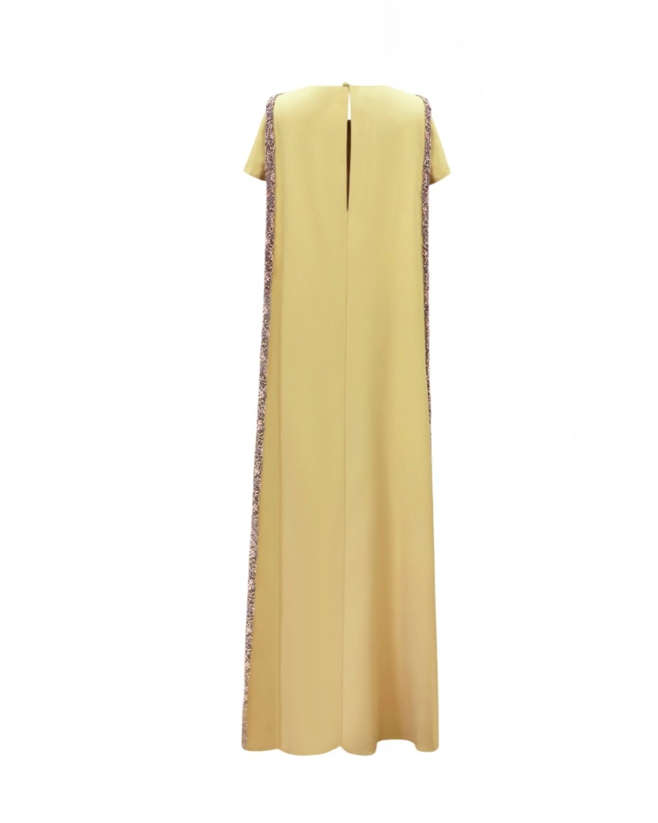 Beaded V - Neckline Dress with Cape - Gemy Maalouf