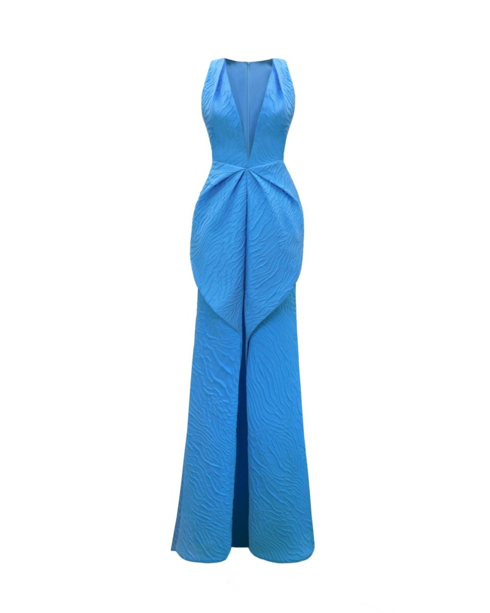 V - Neckline Dress with Draped Waistline - Gemy Maalouf