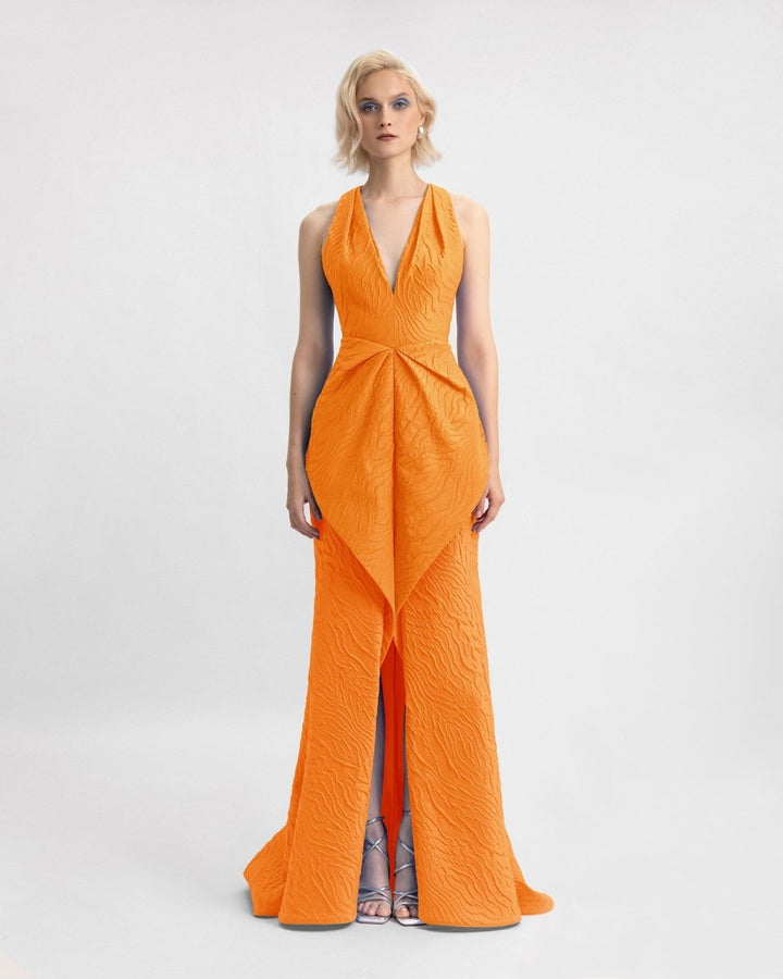 V-Neckline Dress with Draped Waistline