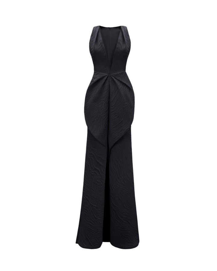V - Neckline Dress with Draped Waistline - Gemy Maalouf
