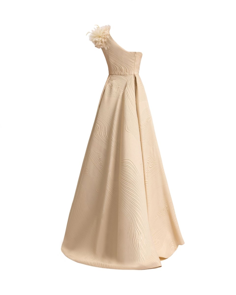 One - Shoulder Dress with 3D Flowers - Gemy Maalouf