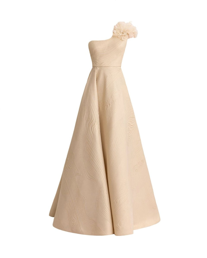 One - Shoulder Dress with 3D Flowers - Gemy Maalouf
