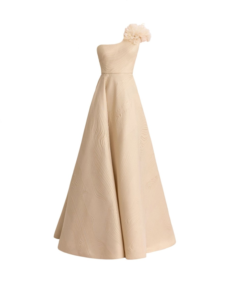 One - Shoulder Dress with 3D Flowers - Gemy Maalouf