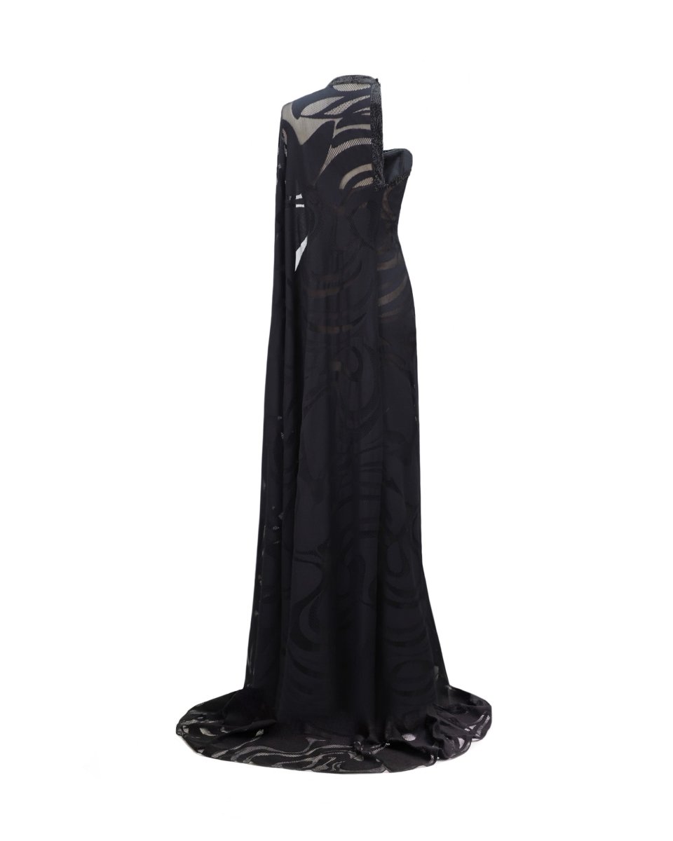 Asymmetrical Neckline Dress with Beaded Corset - Gemy Maalouf