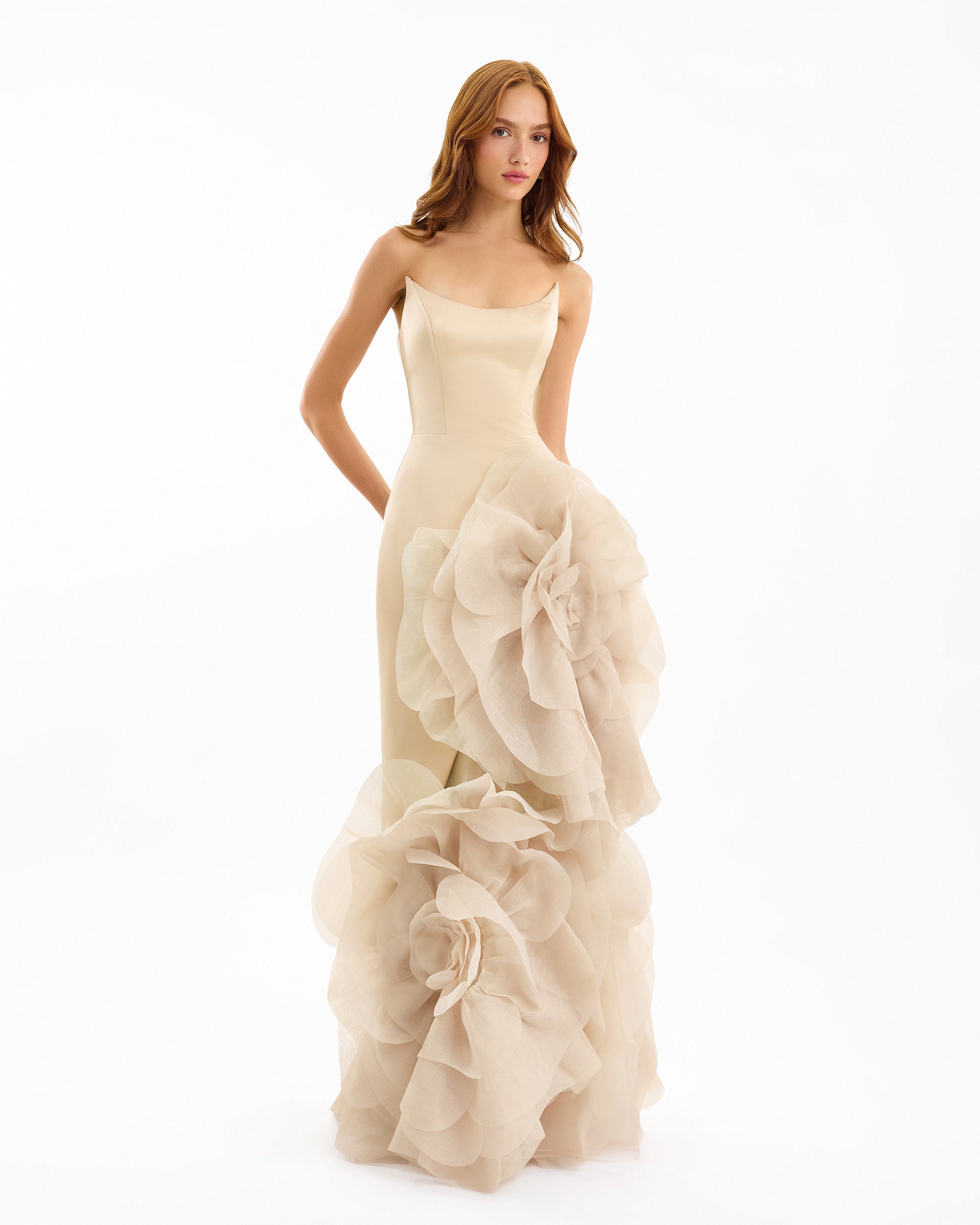 Fitted Scoop-Neck Dress with Sculpted Flowers