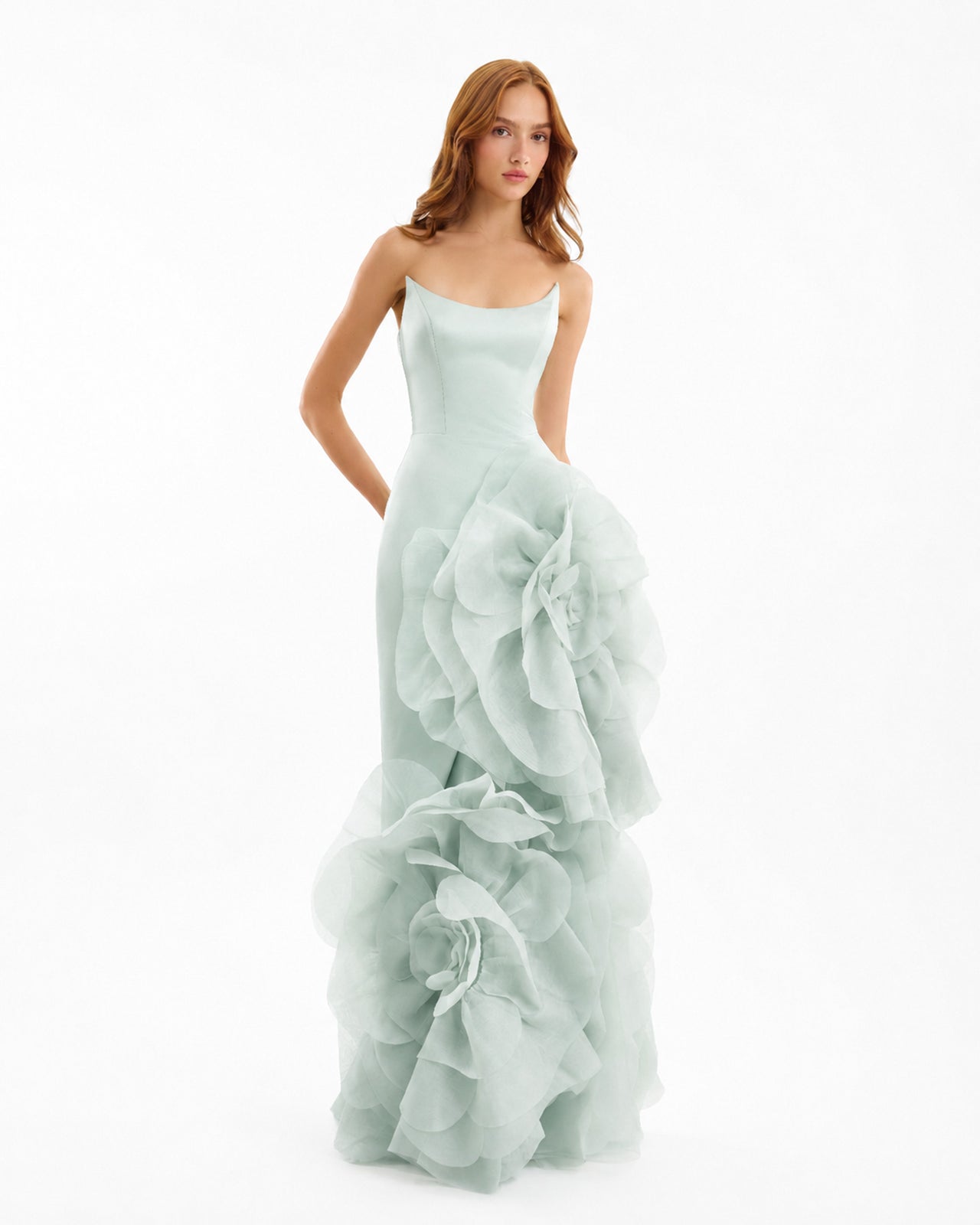Fitted Scoop-Neck Dress with Sculpted Flowers