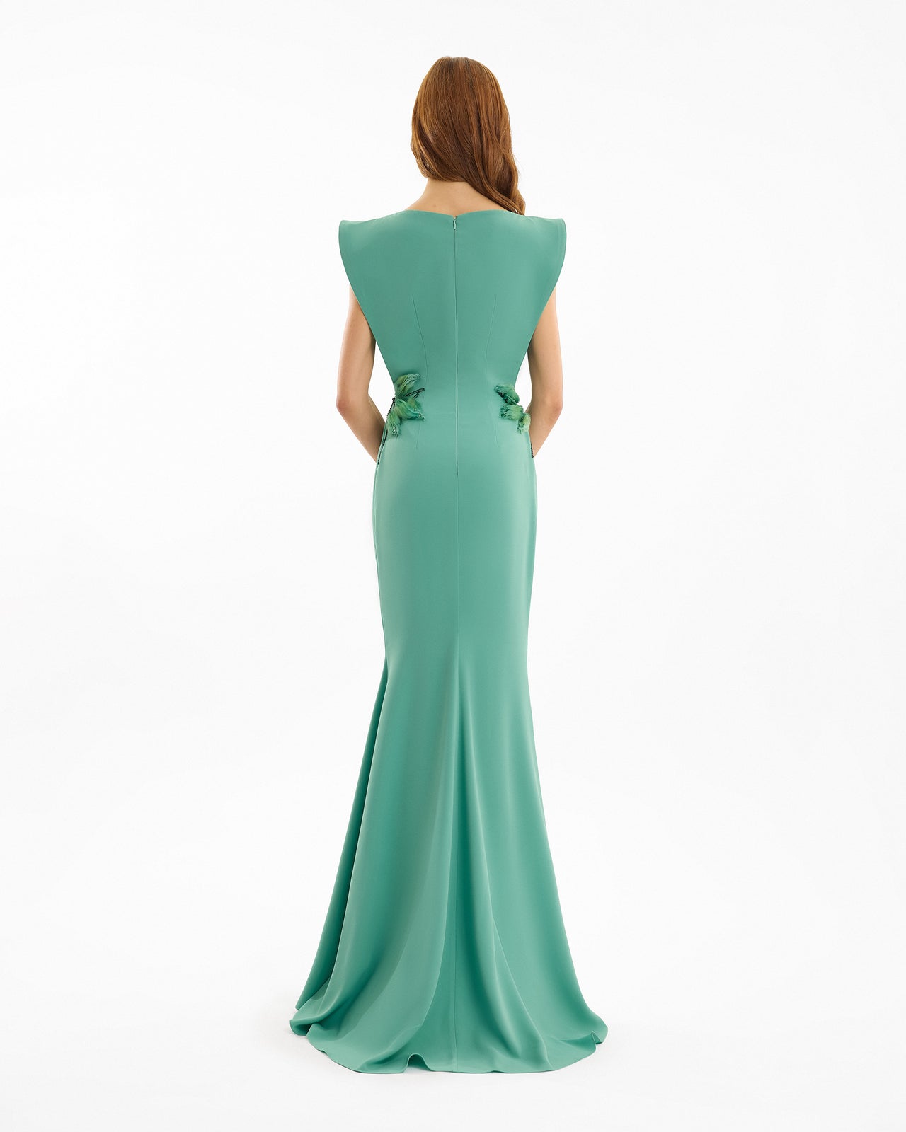 Green evening gown on a white background