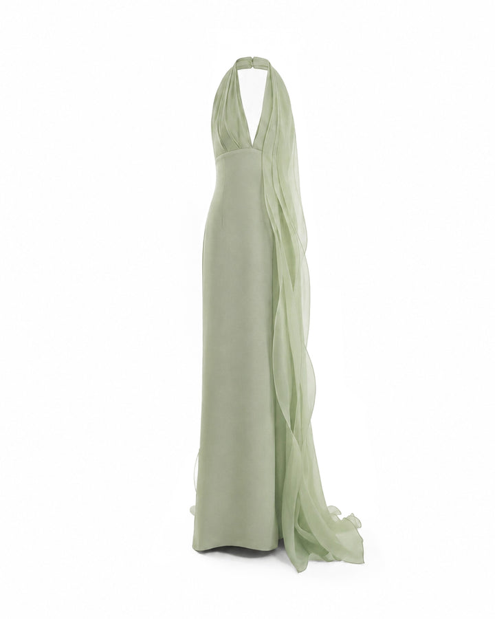 Draped Halter Dress with Organza Panels