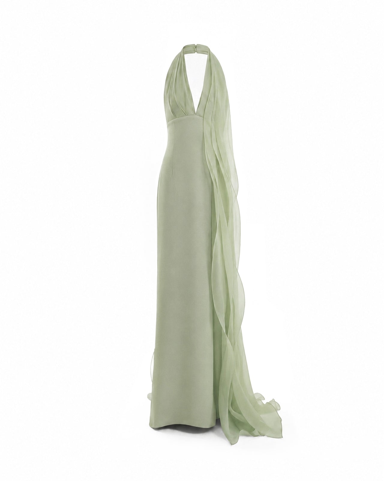 Draped Halter Dress with Organza Panels