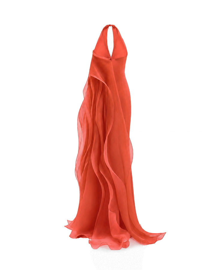 Draped Halter Dress with Organza Panels