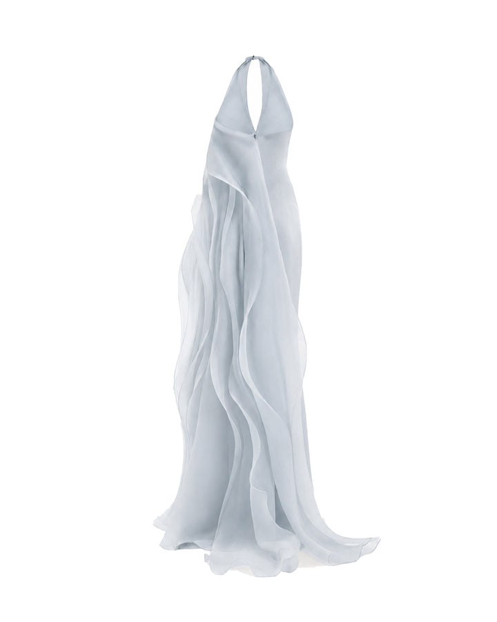 Draped Halter Dress with Organza Panels