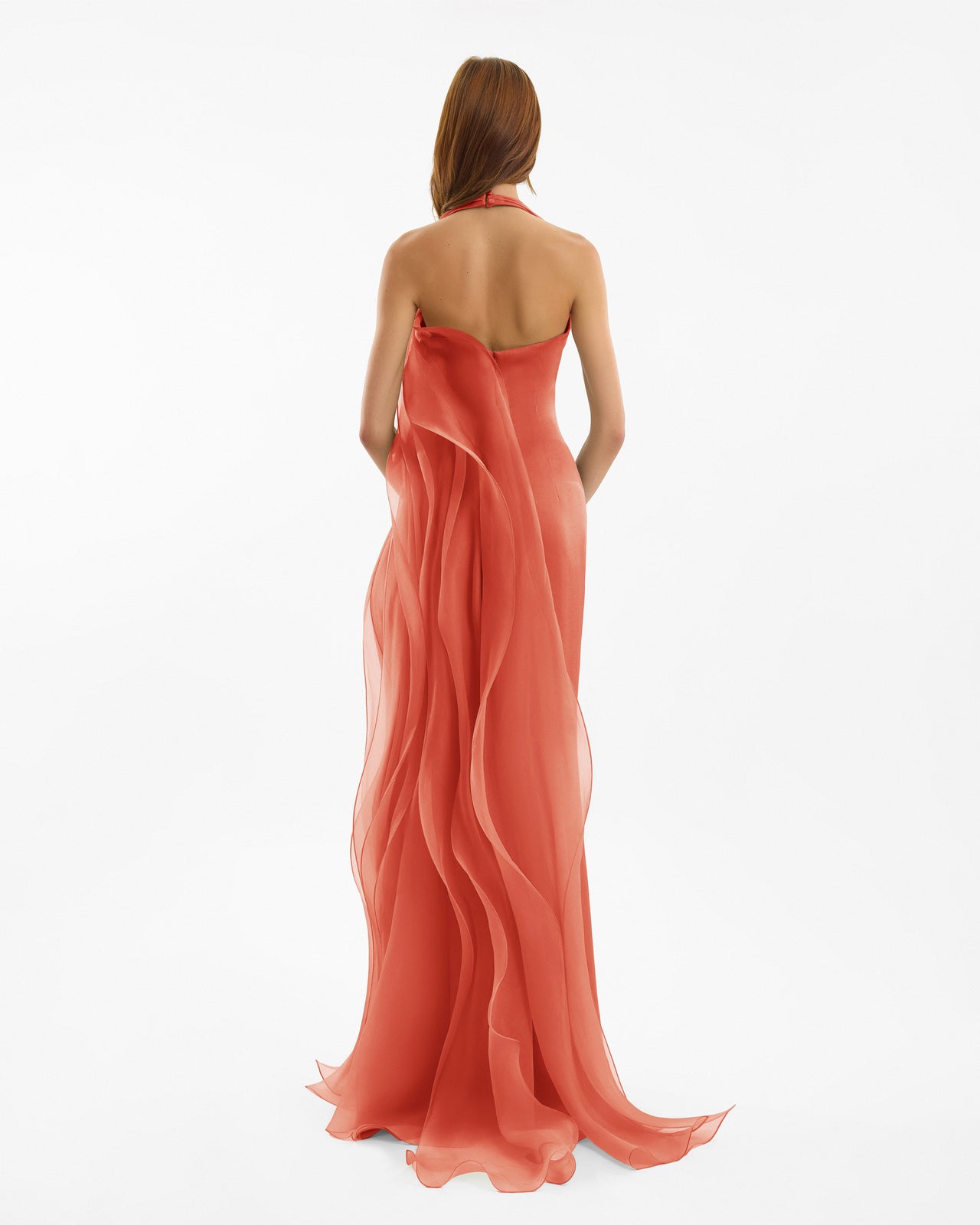 Draped Halter Dress with Organza Panels
