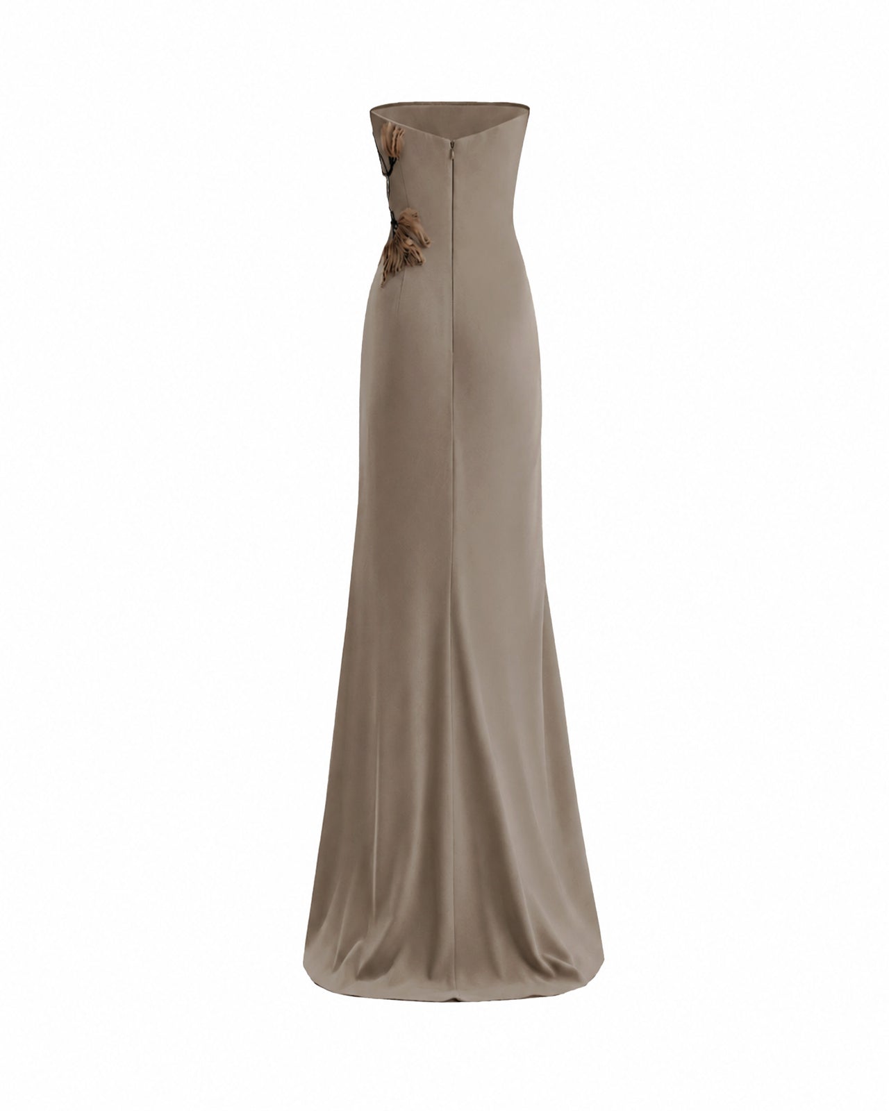 Strapless Draped Dress with Beaded Floral Detail