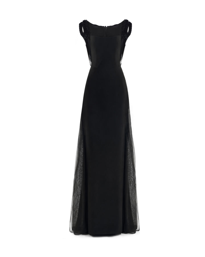 Square-Neck Dress with Embroidered Shoulders