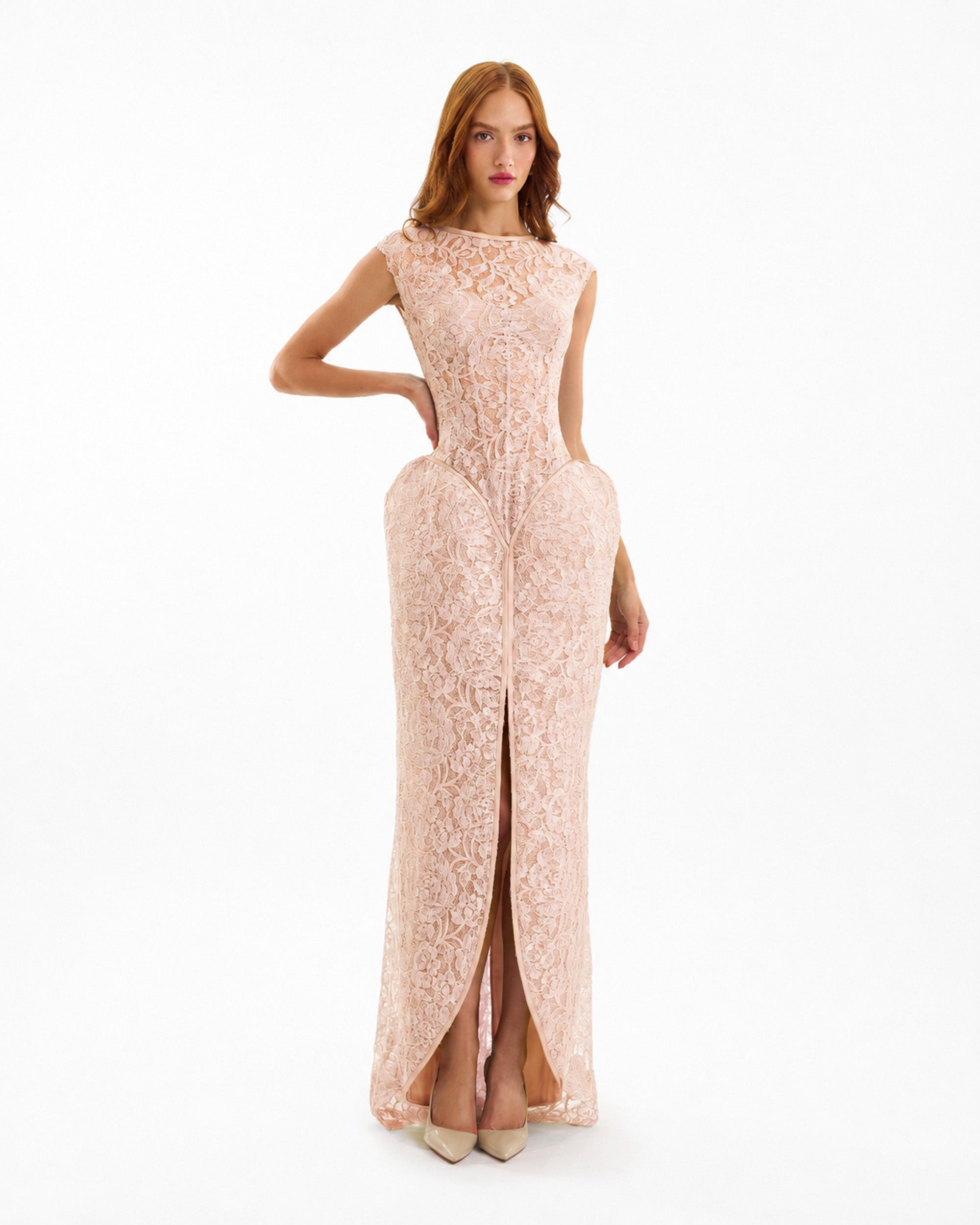 Sculpted Lace Dress with Sheer Bodice