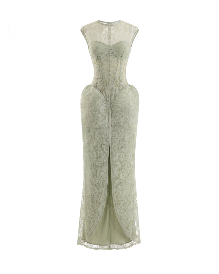 Sculpted Lace Dress with Sheer Bodice