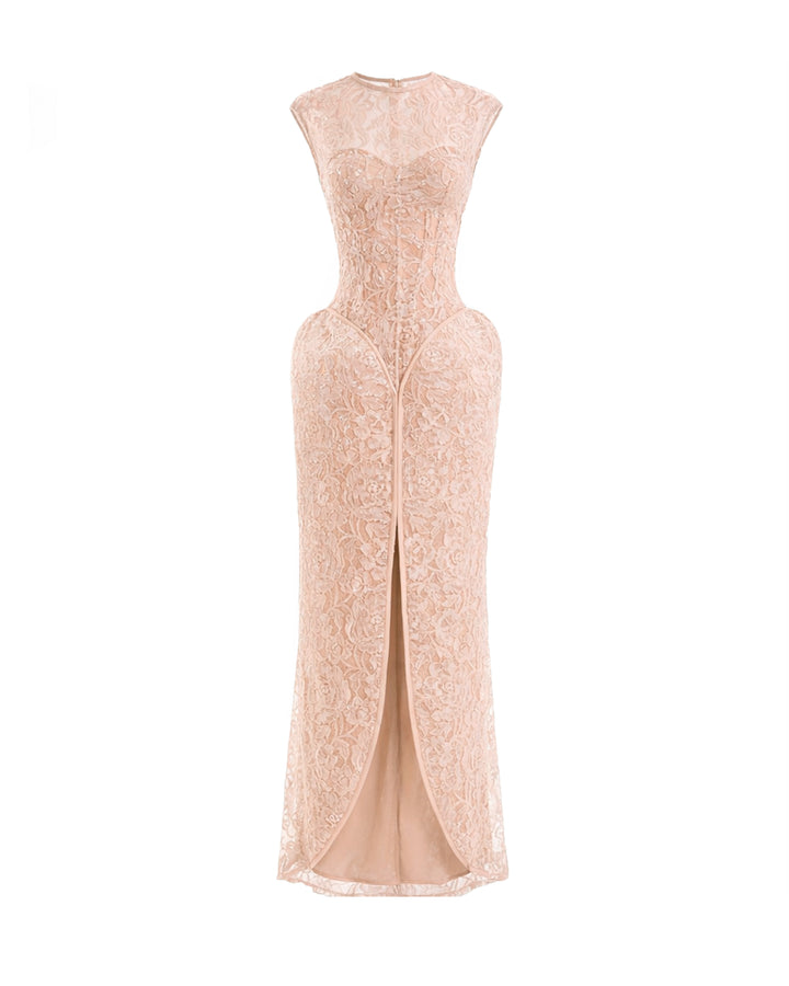 Sculpted Lace Dress with Sheer Bodice
