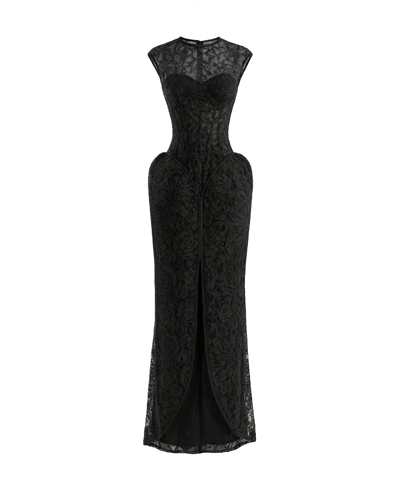 Sculpted Lace Dress with Sheer Bodice
