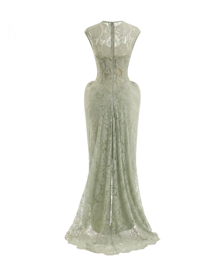 Sculpted Lace Dress with Sheer Bodice