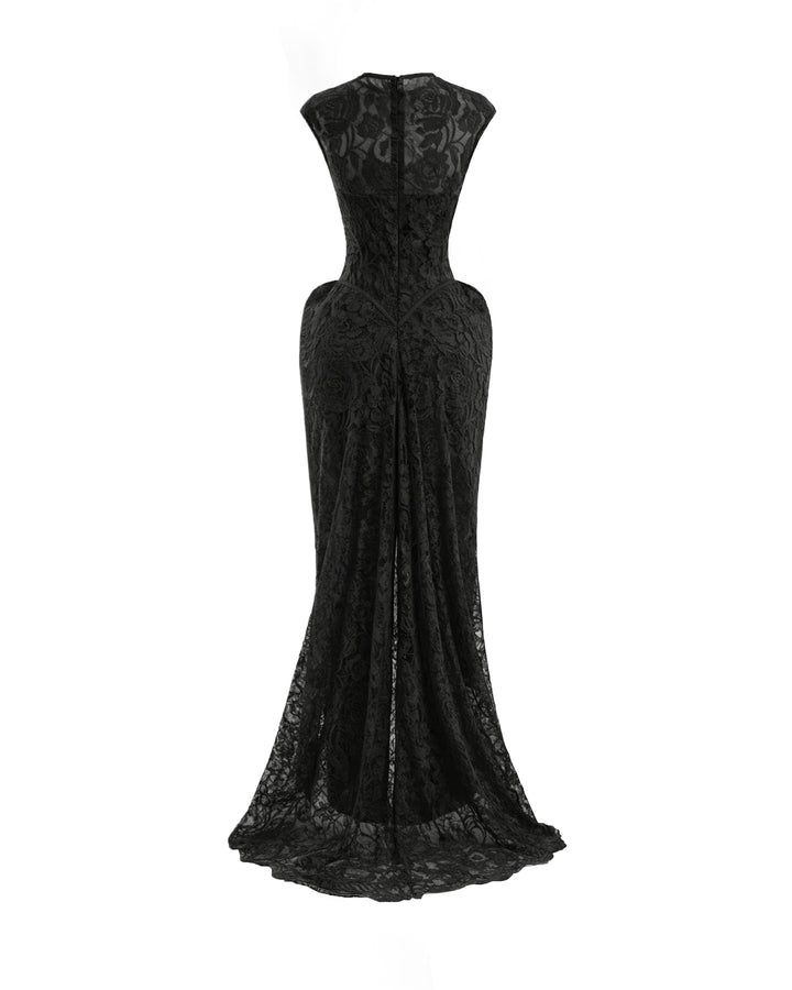 Sculpted Lace Dress with Sheer Bodice