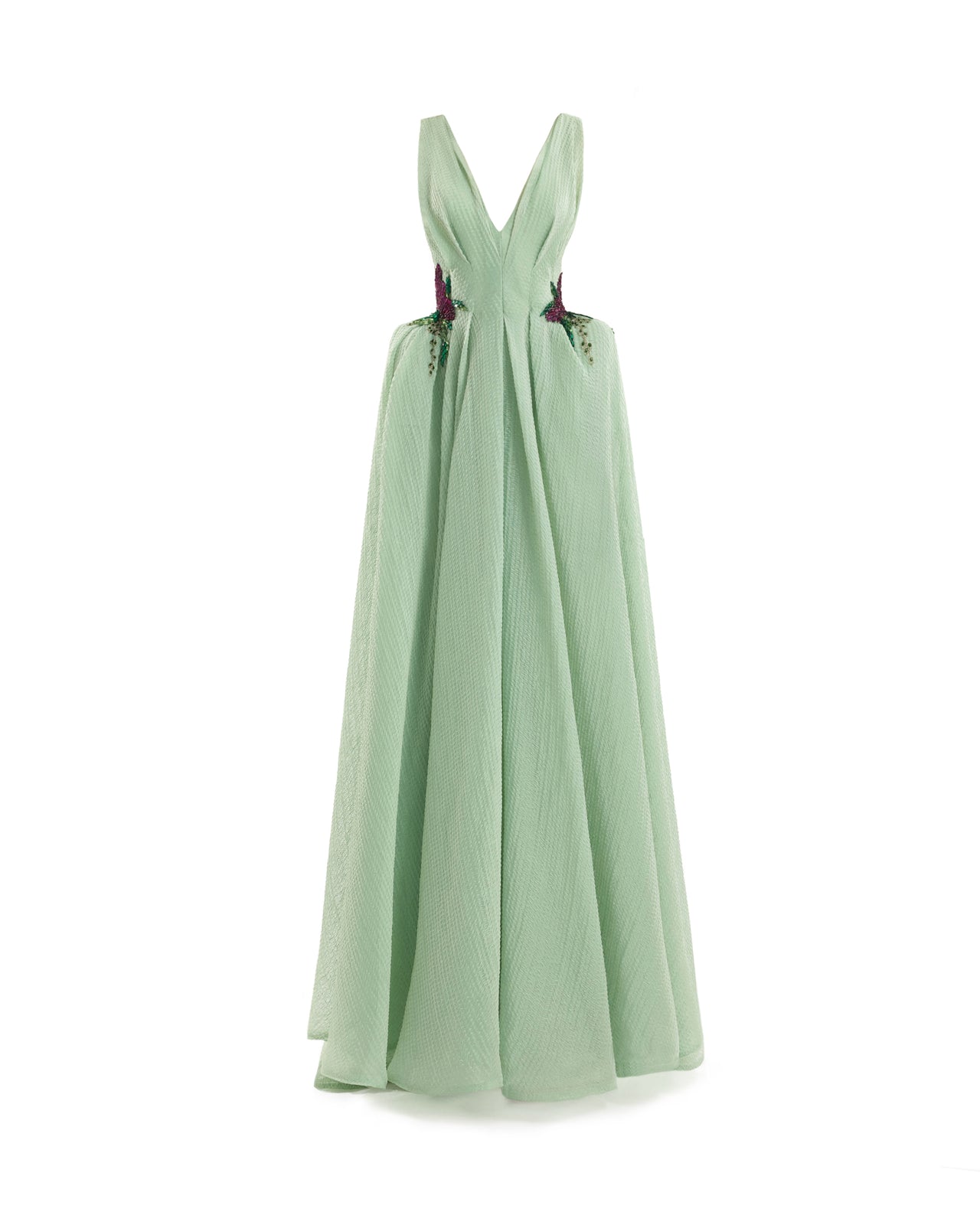 Plunging V-Neck Embroidered Dress